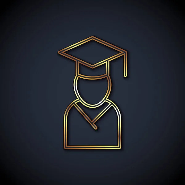 Χρυσή Γραμμή Απόφοιτος Και Καπέλο Αποφοίτησης Εικονίδιο Απομονώνονται Μαύρο Φόντο — Διανυσματικό Αρχείο