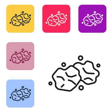 Siyah çizgi altın külçe simgesi beyaz arkaplanda izole edildi. Mineral kaya. Renkli kare düğmelerle simgeleri ayarla. Vektör