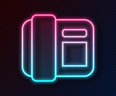 Parlayan neon hattı telefon ahizesi simgesi siyah arkaplanda izole edildi. Telefon işareti. Vektör