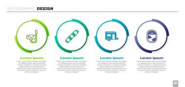 Dalış maskesi, şnorkel, Snowboard, karavan ve uçak penceresi ayarlayın. Ticari bilgi şablonu. Vektör