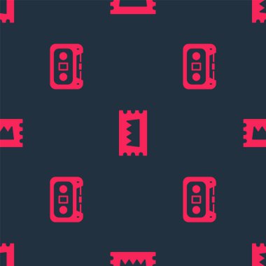 Retro ses kaseti ve konser biletini pürüzsüz modele ayarlayın. Vektör