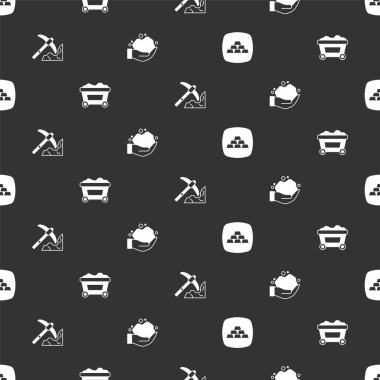 Altın külçeleri, altın, maden ve külçeli maden arabaları kusursuz desenli. Vektör