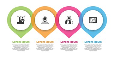Katlanmış haritayı konum işaretleyicisi ve GPS aygıtı ile ayarla. Ticari bilgi şablonu. Vektör