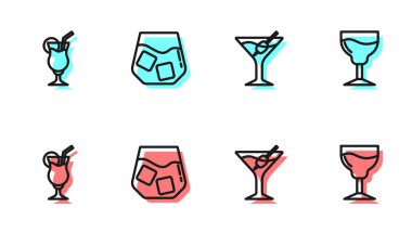 Martini bardağı, kokteyl, bir bardak viski ve şarap ikonu. Vektör.