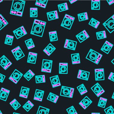 Çizgi yıkama simgesi siyah arkaplanda kusursuz desen izole etti. Çamaşır makinesi simgesi. Çamaşır makinesi, çamaşır makinesi. Ev aletleri sembolü. Vektör.