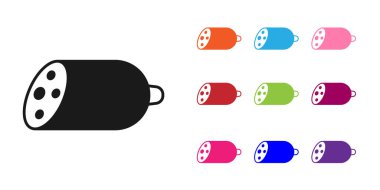 Beyaz arka planda siyah salam sosis ikonu izole edildi. Et şarküteri ürünü. Simgeleri renklendirin. Vektör