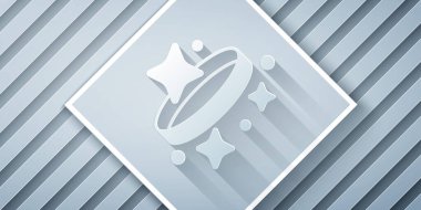 Kağıt kesiği elmas nişan yüzüğü ikonu gri arka planda izole edilmiş. Kağıt sanatı tarzı. Vektör