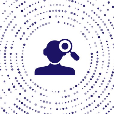 Mavi, beyaz arka planda izole edilmiş psikoloji ikonunda bir sorun buluyor. Soyut çember rastgele noktalar. Vektör