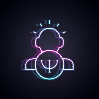Parlayan neon hattı psikoloji ikonu siyah arkaplanda izole edildi. Psi sembolü. Akıl sağlığı konsepti, psikanaliz analizi ve psikoterapi. Vektör.