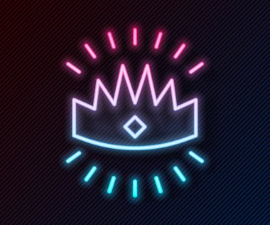 Parlayan neon hattı King Crown simgesi siyah arka planda izole edildi. Vektör.
