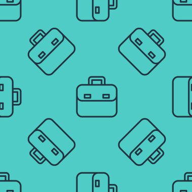 Siyah çizgi evrak çantası simgesi yeşil arkaplanda kusursuz desen izole etti. İş ilanı. İş portföyü. Vektör.