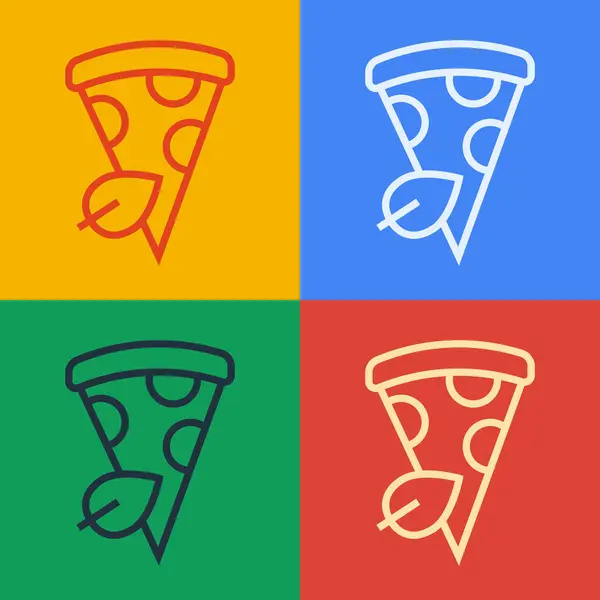 Pop Linii Sztuki Weganie Pizzy Plasterek Ikona Izolowane Tle Koloru — Wektor stockowy