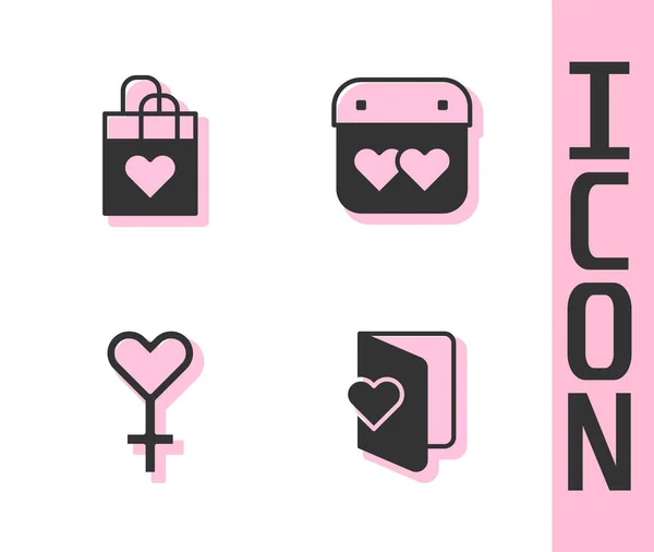 Set Valentines Day Flyer Sac Provisions Avec Coeur Symbole Genre — Image vectorielle