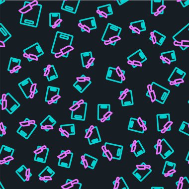 Çizgi kesme tahtası ve bıçak ikonu siyah arkaplanda izole edilmiş kusursuz desen. Kesme tahtası sembolü. Çatal bıçak sembolü. Vektör.