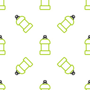 Çamaşır deterjanı, çamaşır suyu, bulaşık deterjanı ya da beyaz arka planda izole edilmiş başka bir temizlik maddesi ikonu için çizgi plastik şişe. Vektör.