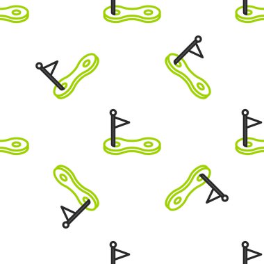 Bayrak simgesine sahip çizgi golf deliği beyaz arka planda izole edilmiş pürüzsüz desen. Vektör