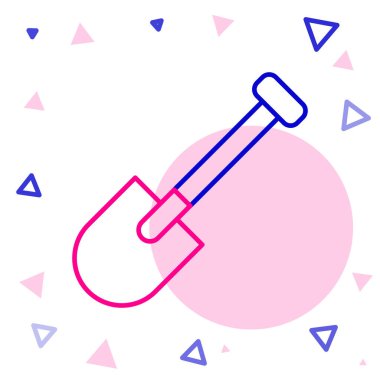 Beyaz arkaplanda çizgi küreği simgesi izole edildi. Bahçe aletleri. Bahçecilik, tarım, çiftçilik aleti. Renkli taslak konsepti. Vektör