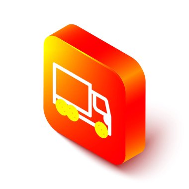 Isome hattı kargo kamyonu ikonu beyaz arka planda izole edildi. Turuncu kare düğme. Vektör