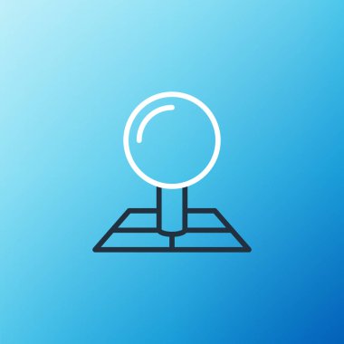 Mavi arkaplanda konum imleci simgesi izole edilmiş çizgi haritası. Renkli taslak konsepti. Vektör