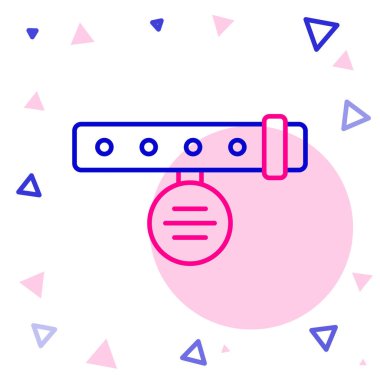 Beyaz arkaplanda isim etiketi simgesi olan satır yakası. Evcil hayvanlar için basit malzemeler. Kedi köpek bakımı. Evcil hayvan zincirleri. Renkli taslak konsepti. Vektör