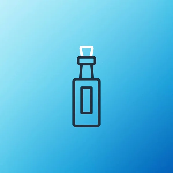 线条瓶装橄榄油图标 蓝色背景隔离 装橄榄油图标的罐子 五彩缤纷的概念 — 图库矢量图片