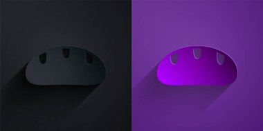 Kağıt kesiği ekmek simgesi mor arkaplanda siyah üzerine izole edilmiş. Kağıt sanatı tarzı. Vektör.