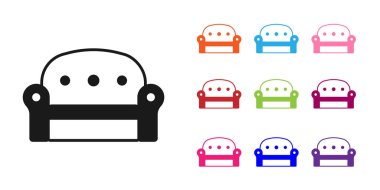 Beyaz arkaplanda siyah kanepe simgesi izole edildi. Simgeleri renklendirin. Vektör