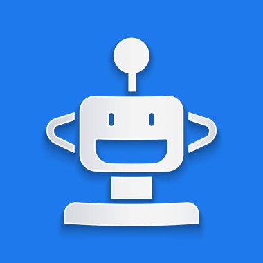 Kağıt kesiği Robot oyuncak ikonu mavi arka planda izole edilmiş. Kağıt sanatı tarzı. Vektör