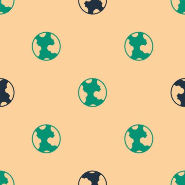 Yeşil ve siyah dünya ikonu bej arka planda izole edilmiş pürüzsüz desen. Dünya ya da Dünya işareti. Küresel internet sembolü. Geometrik şekiller. Vektör