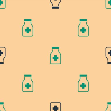 Yeşil ve siyah sakinleştirici haplar ikonu bej arka planda izole edilmiş kusursuz desen. Vektör