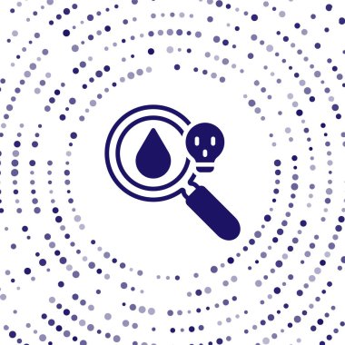 Mavi Zehirli Araştırma Büyüteci beyaz arka planda izole edilmiş cam ikonu. Soyut çember rastgele noktalar. Vektör