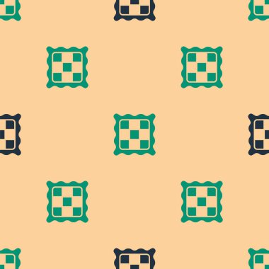 Yeşil ve siyah kareli peçete simgesi, bej arkaplandaki kusursuz deseni izole etti. Vektör