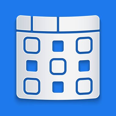 Kağıt kesiği Drum makinası müzik yapımcısı ikonu mavi arka planda izole edildi. Kağıt sanatı tarzı. Vektör