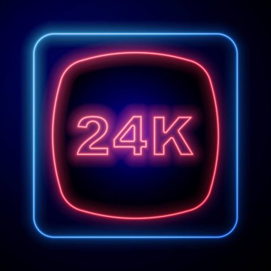 Parlayan neon sarısı 24k simgesi siyah arkaplanda izole edilmiş. Bankacılık işi konsepti. Vektör