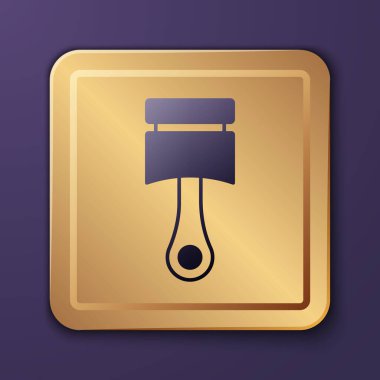 Mor motorlu piston simgesi mor arkaplanda izole edildi. Araba motoru pistonu işareti. Altın kare düğme. Vektör