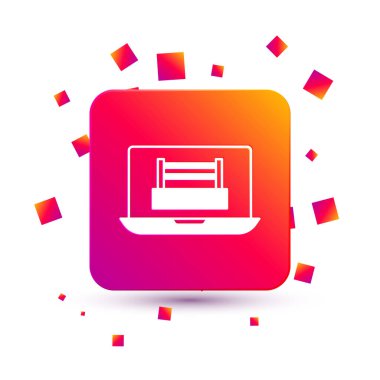 Dizüstü bilgisayar simgesinde beyaz arkaplanda beyaz boks ringi görünüyor. Kare renk düğmesi. Vektör