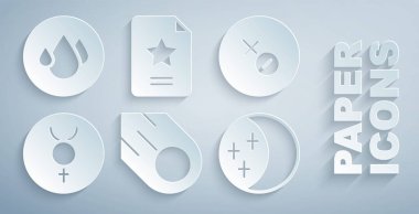 Kuyrukluyıldız, Venüs sembolü, Sembol Merkür, Güneş tutulması, Yıldız takımyıldızı burcu ve su atma ikonu. Vektör