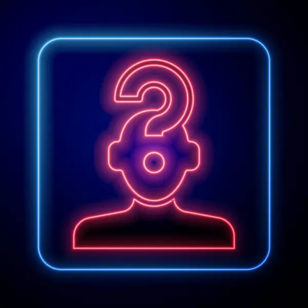 Glowing Neon Human Head Question Mark Icon Isolated Black Background — Stock Vector