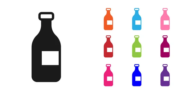 Bottiglia Nera Icona Del Vino Isolata Sfondo Bianco Set Icone — Vettoriale Stock