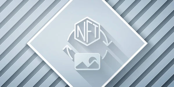 Řez Papíru Nft Digitální Kryptografická Ikona Izolovaná Šedém Pozadí Nezastupitelný — Stockový vektor