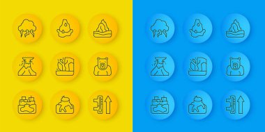 Yıkılmış petrol tankeri gemisi, lav volkan patlaması, buzulların erimesi, küresel ısınma, kutup ayısı başı, Storm, Iceberg ve ikon. Vektör