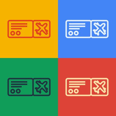 Pop Art Line Havayolları bilet ikonu renk arka planında izole edildi. Uçak bileti. Vektör.