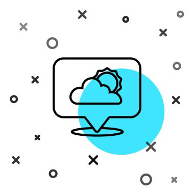 Siyah çizgi konum bulut simgesi beyaz arkaplanda izole edildi. Rastgele dinamik şekiller. Vektör.