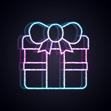 Parlayan neon hattı hediye kutusu simgesi siyah arkaplanda izole edildi. Doğum günün kutlu olsun. Vektör.