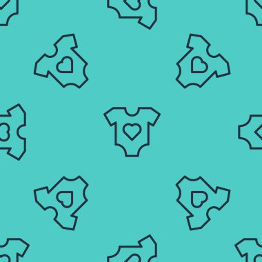 Siyah çizgi bebek giysisi ikonu yeşil arka planda izole edilmiş pürüzsüz desen. Bebek kıyafetleri, erkek ve kız için. Bebek kıyafeti. Vektör