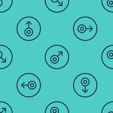 Siyah çizgi Mars sembolü, yeşil arka planda izole edilmiş kusursuz desen. Astroloji, numeroloji, yıldız falı, astronomi. Vektör