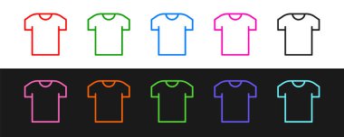 Siyah beyaz arkaplanda izole edilmiş çizgi tişört simgesi. Vektör