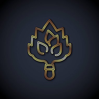 Gold line Sauna broom icon isolated on black background. Broom from birch twigs, branches for Russian steam bath, sauna, washhouse.  Vector