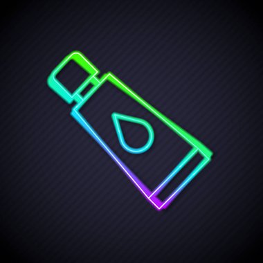 Parlayan neon çizgisi kremi ya da losyon kozmetik tüp ikonu siyah arkaplanda izole edilmiş. Kadınlar için vücut bakım ürünleri. Vektör