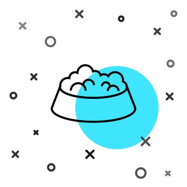 Beyaz arka planda izole edilmiş kedi ya da köpek ikonu için siyah çizgi evcil hayvan yemek kasesi. Köpek ya da kedi pençesi izi. Rastgele dinamik şekiller. Vektör